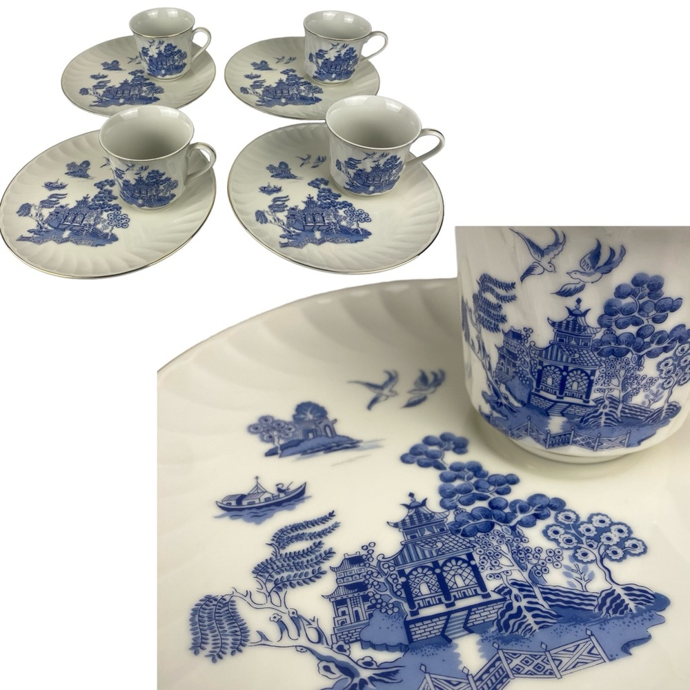 Robinson Design Group Blue Willow Tea Cup & Saucer Luncheon Plate Set of 4